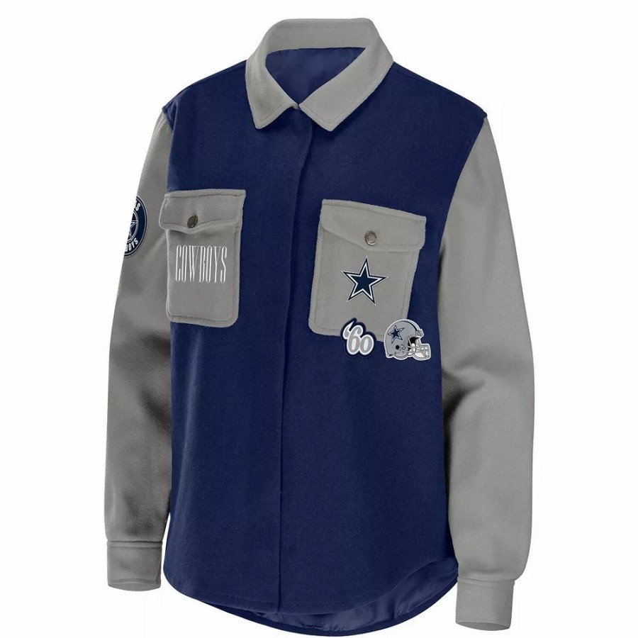 Clothing * | Women'S Wear By Erin Andrews Navy Dallas Cowboys Button-Up Shirt Jacket