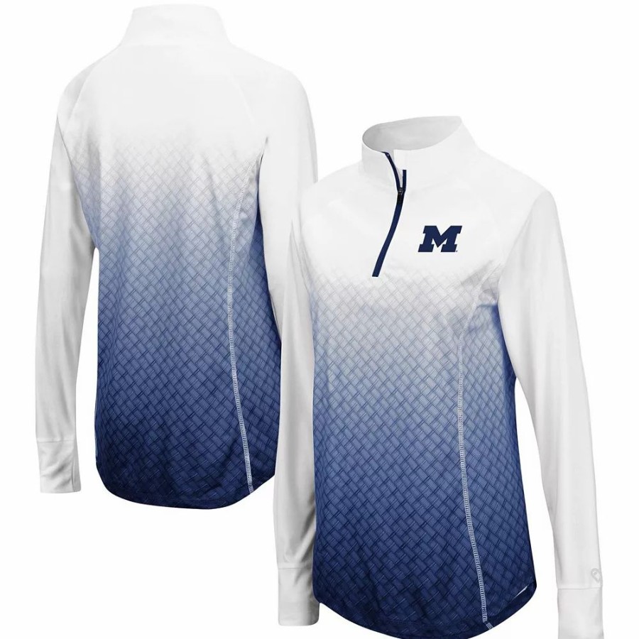 Clothing * | Women'S Colosseum Navy Michigan Wolverines Magic Ombre Quarter-Zip Raglan Jacket