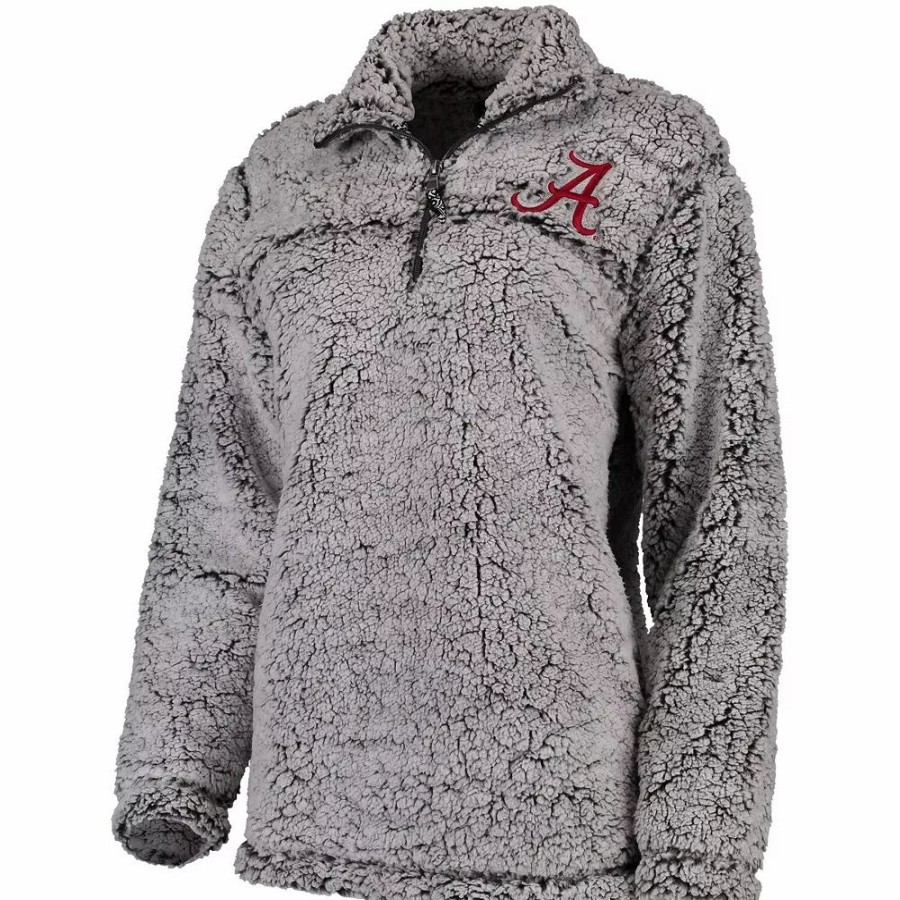 Clothing * | Women'S Gray Alabama Crimson Tide Sherpa Super Soft Quarter-Zip Pullover Jacket