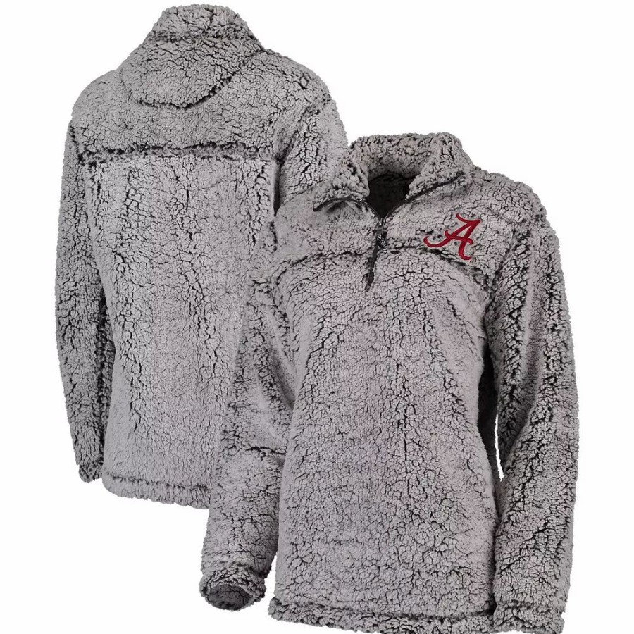 Clothing * | Women'S Gray Alabama Crimson Tide Sherpa Super Soft Quarter-Zip Pullover Jacket