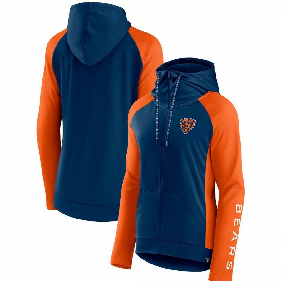 Clothing * | Women'S Fanatics Branded Navy/Orange Chicago Bears End Around Raglan Full-Zip Hoodie