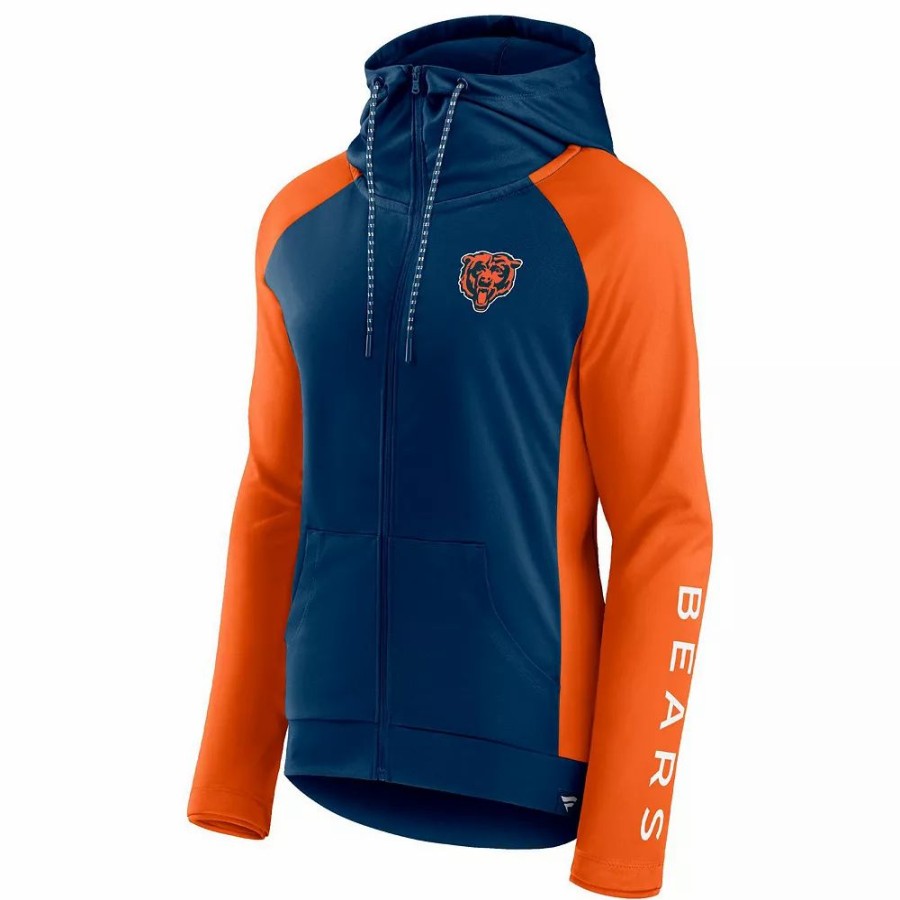 Clothing * | Women'S Fanatics Branded Navy/Orange Chicago Bears End Around Raglan Full-Zip Hoodie