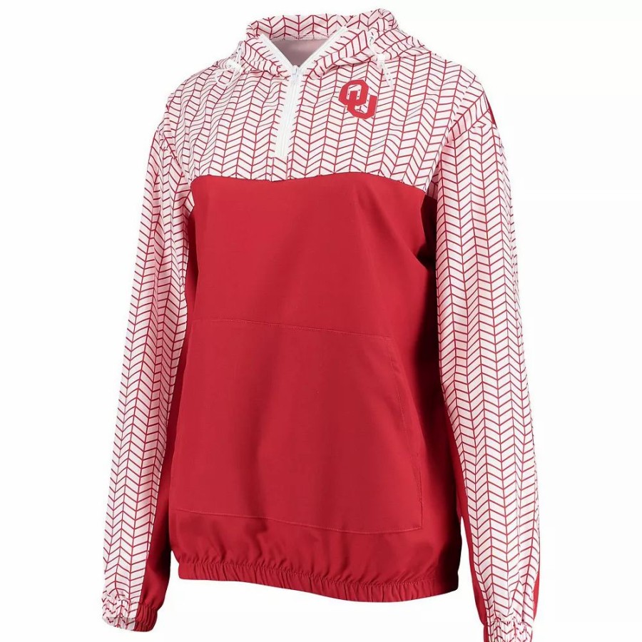 Clothing * | Women'S Zoozatz Crimson Oklahoma Sooners Chevron Swishy Quarter-Zip Hoodie Jacket