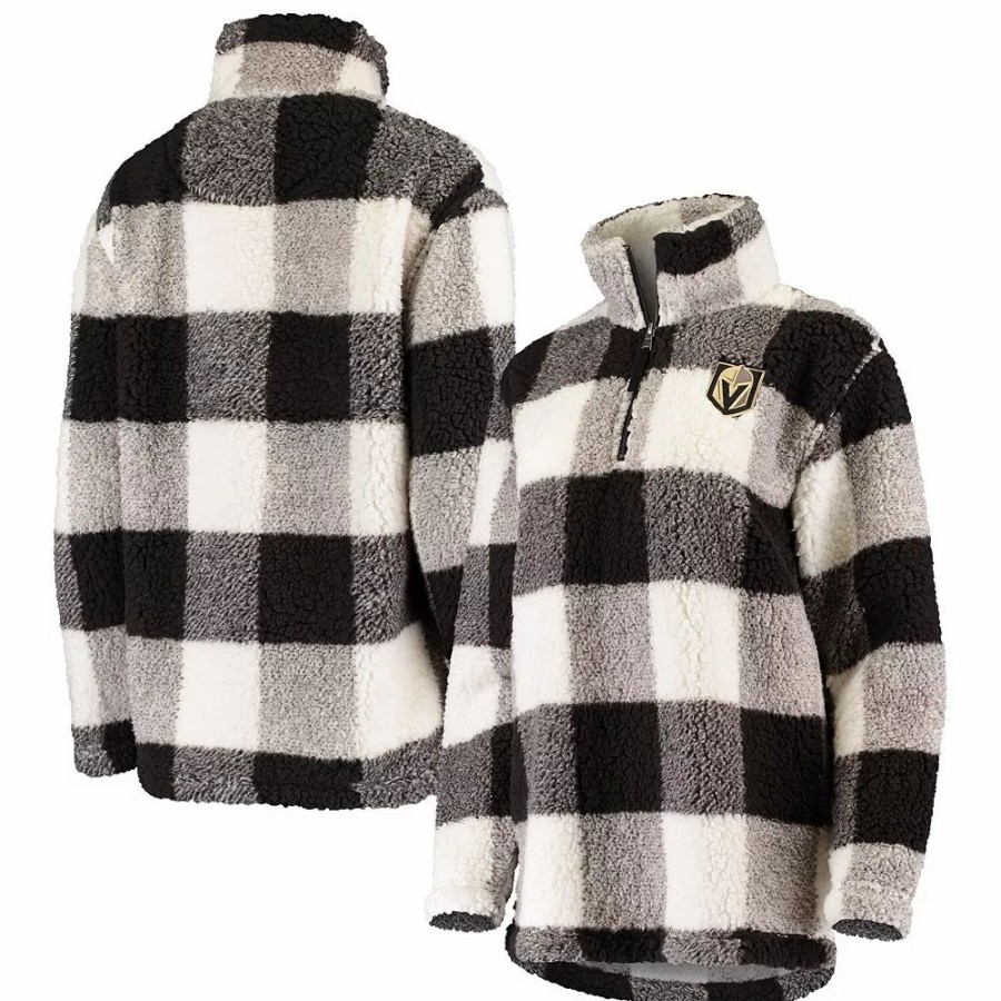 Clothing * | Women'S G-Iii 4Her By Carl Banks Black/White Vegas Golden Knights Plaid Sherpa Quarter-Zip Jacket