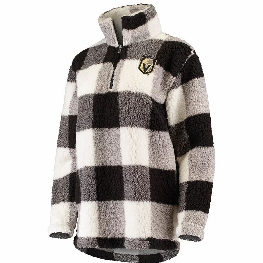 Clothing * | Women'S G-Iii 4Her By Carl Banks Black/White Vegas Golden Knights Plaid Sherpa Quarter-Zip Jacket