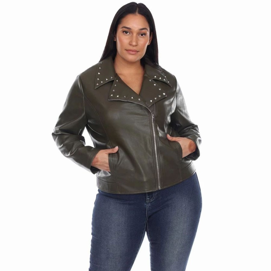 Clothing * | Plus Size White Mark Faux Leather Jacket