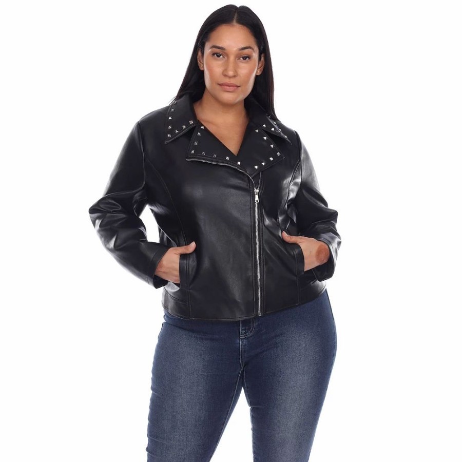 Clothing * | Plus Size White Mark Faux Leather Jacket