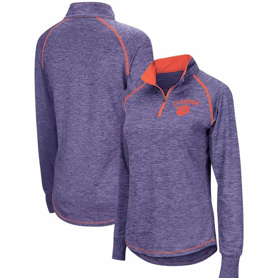 Clothing * | Women'S Colosseum Purple Clemson Tigers Bikram Quarter-Zip Pullover Jacket