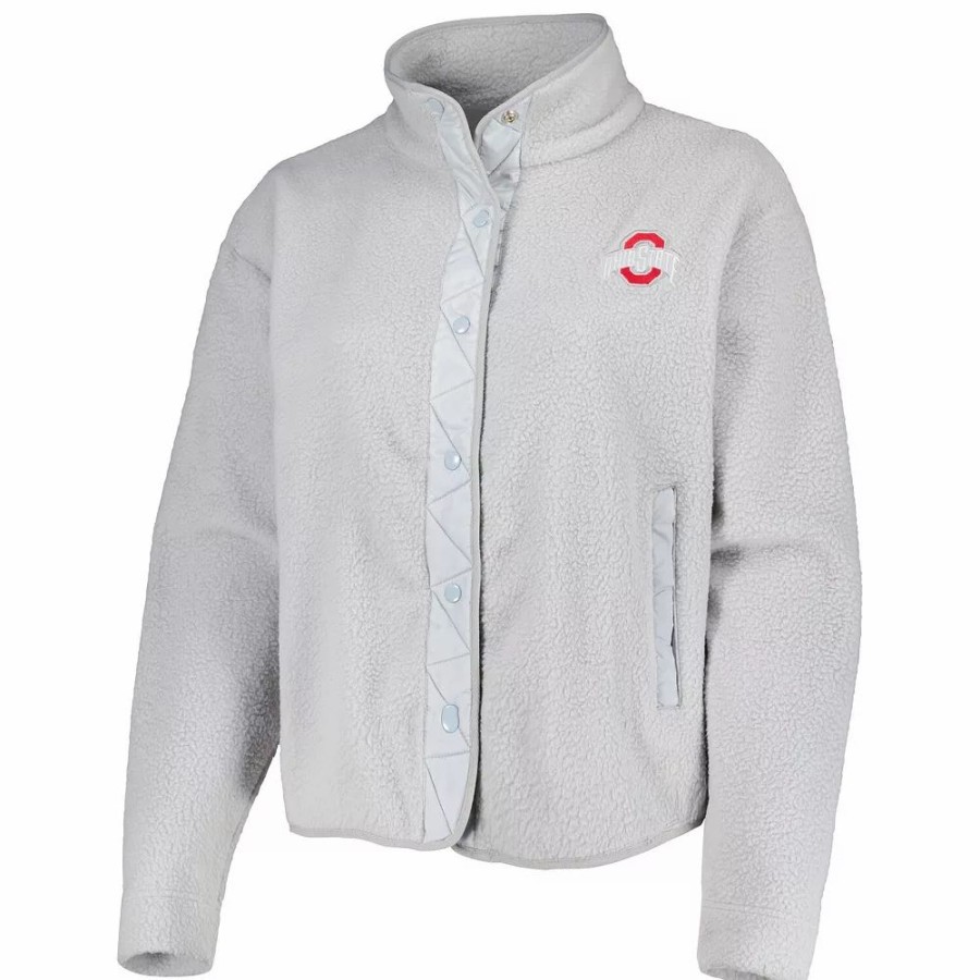 Clothing * | Women'S Gray Ohio State Buckeyes Wheelhouse Sherpa Full-Snap Jacket