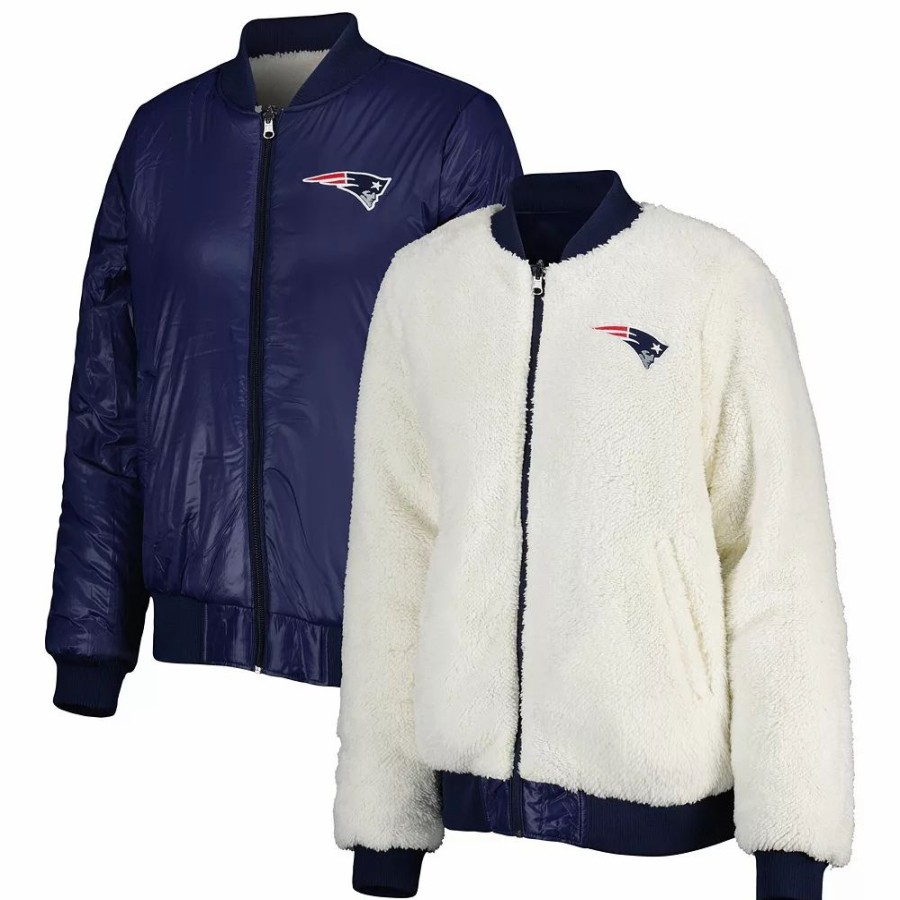 Clothing * | Women'S G-Iii 4Her By Carl Banks Oatmeal/Navy New England Patriots Switchback Reversible Full-Zip Jacket