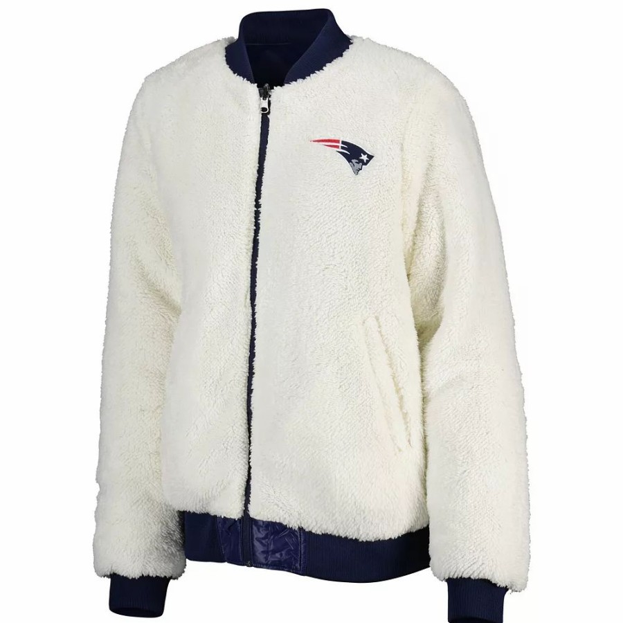 Clothing * | Women'S G-Iii 4Her By Carl Banks Oatmeal/Navy New England Patriots Switchback Reversible Full-Zip Jacket