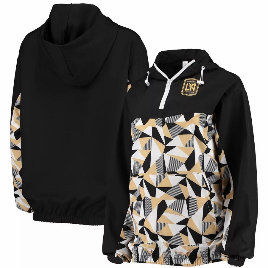 Clothing * | Women'S Zoozatz Black Lafc Swishy Anorak Quarter-Zip Jacket