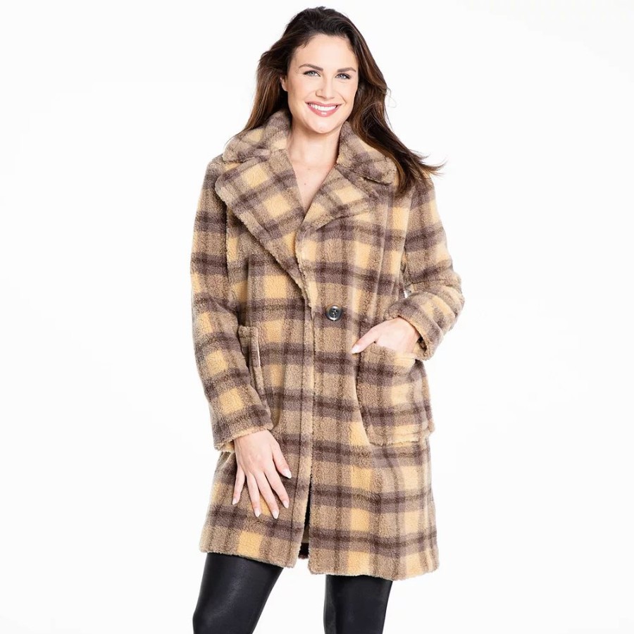 Clothing * | Women'S Fleet Street Single Breasted Faux-Fur Plaid Coat