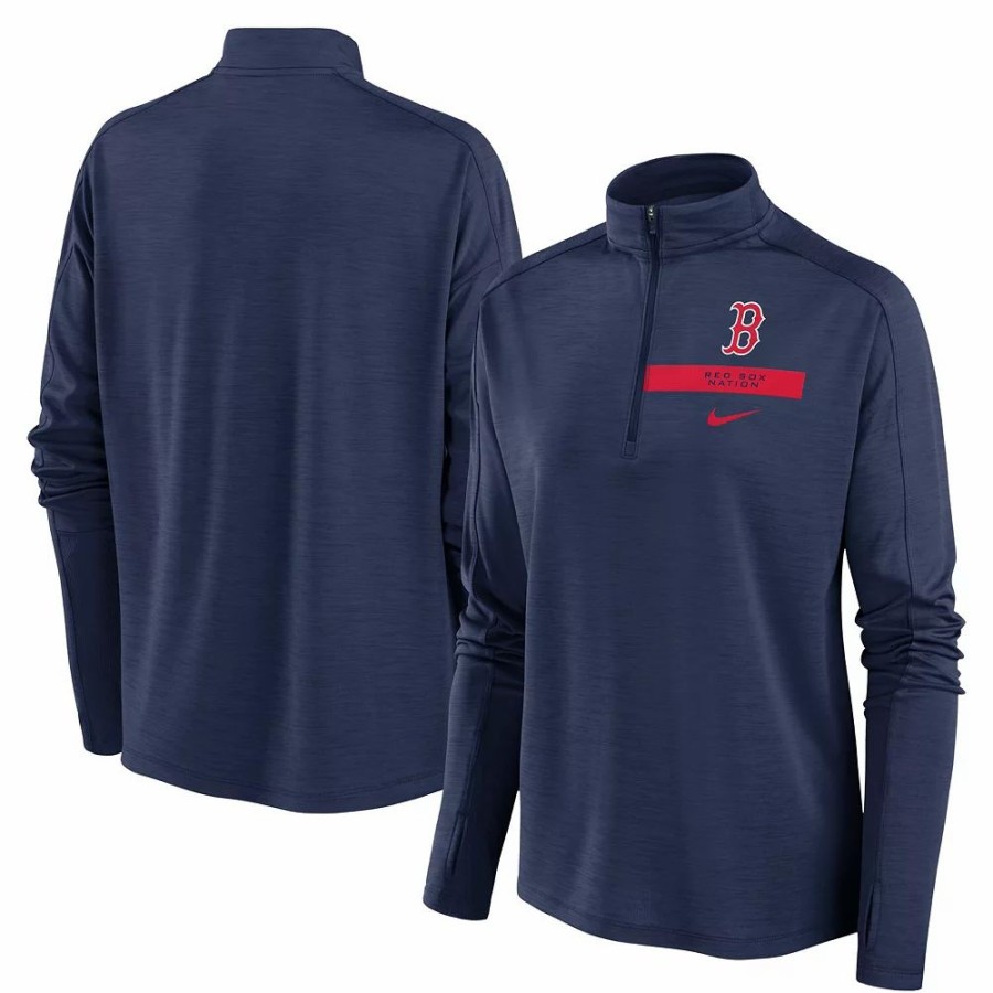 Clothing * | Women'S Nike Navy Boston Red Sox Primetime Local Touch Pacer Quarter-Zip Top