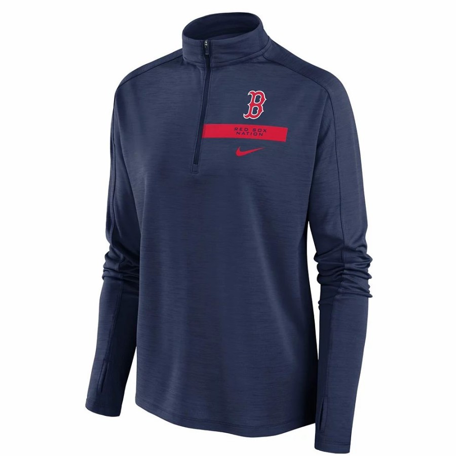 Clothing * | Women'S Nike Navy Boston Red Sox Primetime Local Touch Pacer Quarter-Zip Top