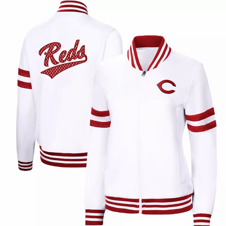 Clothing * | Women'S G-Iii 4Her By Carl Banks White Cincinnati Reds Pre-Game Full-Zip Track Jacket