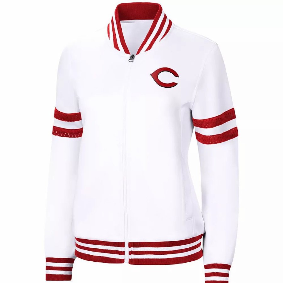 Clothing * | Women'S G-Iii 4Her By Carl Banks White Cincinnati Reds Pre-Game Full-Zip Track Jacket