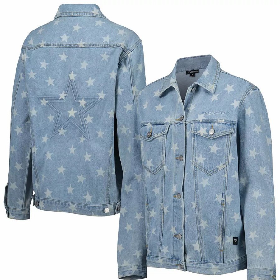 Clothing * | Women'S The Wild Collective Denim Dallas Cowboys Faded Button-Up Jacket