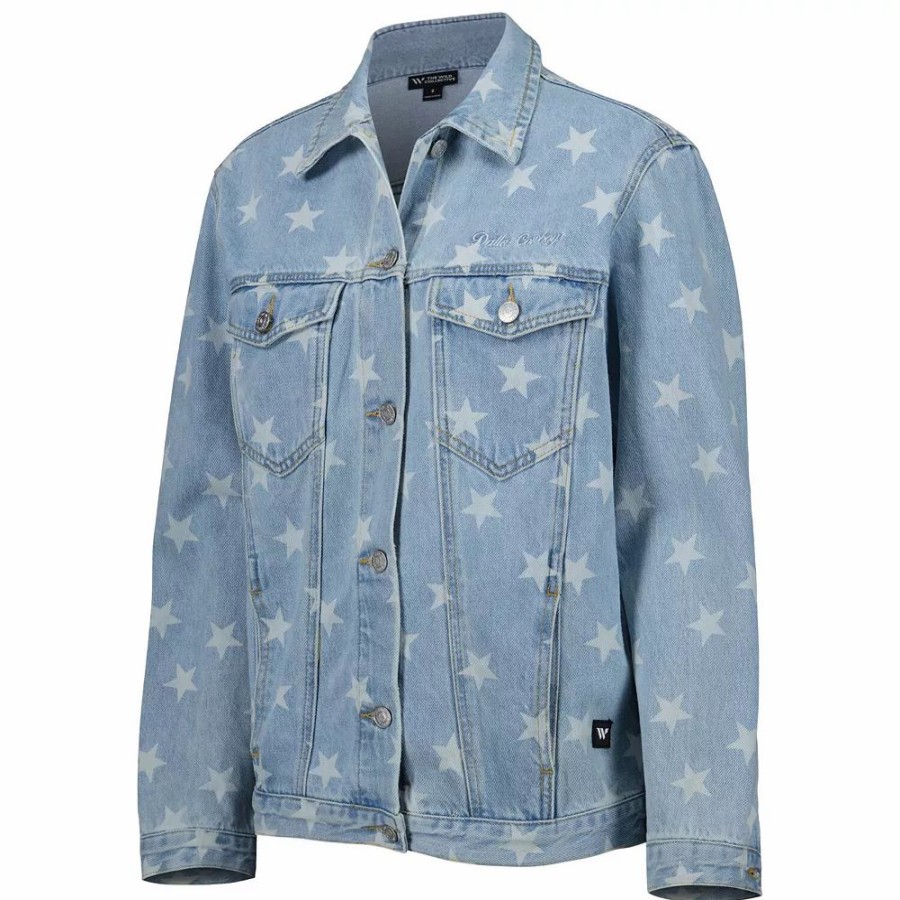 Clothing * | Women'S The Wild Collective Denim Dallas Cowboys Faded Button-Up Jacket