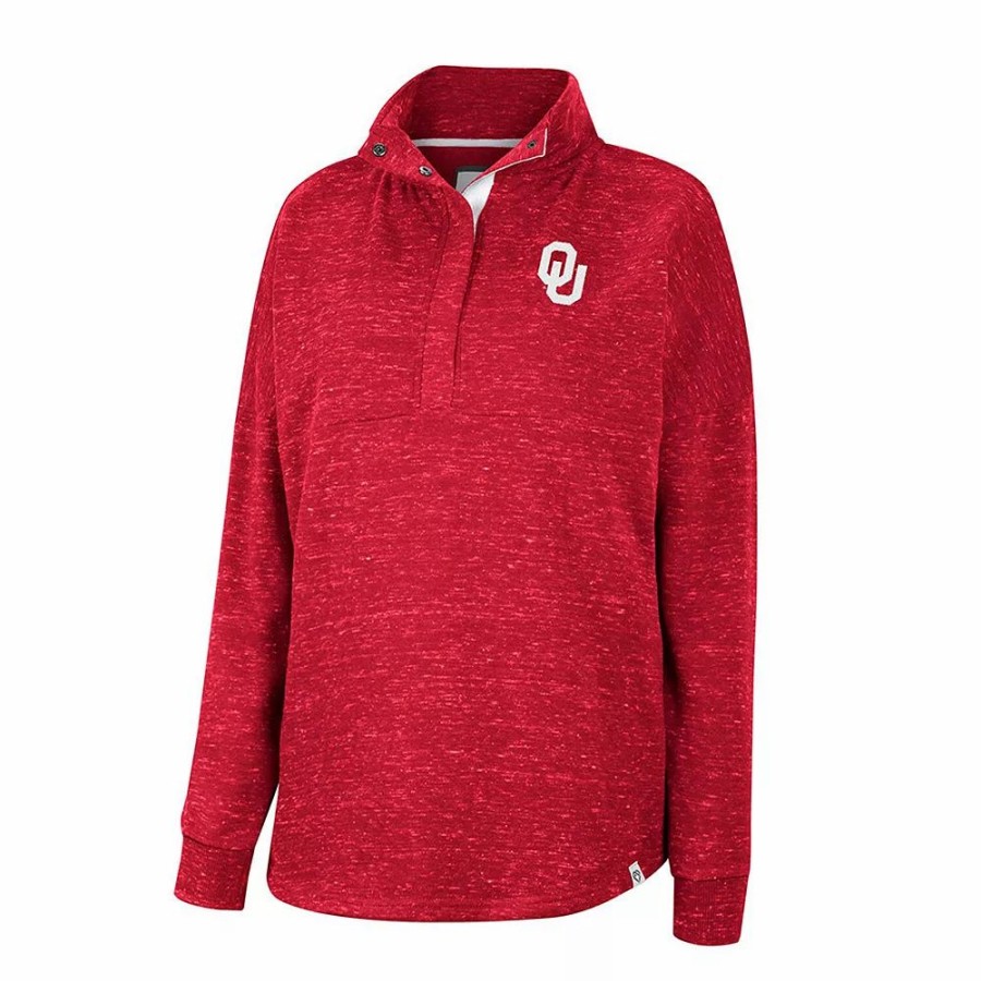 Clothing * | Women'S Colosseum Crimson Oklahoma Sooners Natalie Speckled Quarter-Snap Top